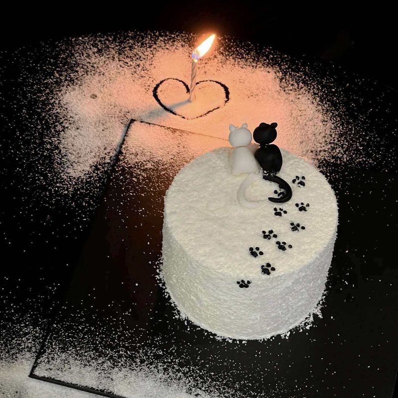 Street Lamp Couple Kitten Cake Decoration Chocolate Finished Product Valentine's Day 3D Small Animal Dessert Baking Ornament
