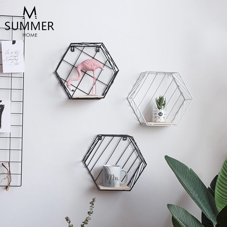 现代简约北欧风墙上创意组合壁挂饰客厅卧室书架六边形几何置物架，点亮你的家居空间！🌟