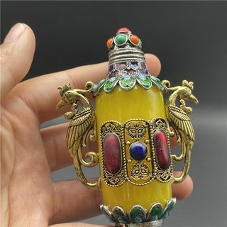 Snuff bottle folk characteristic craft gift pure copper antique interior painting old-fashioned snuff bottle double dragon living room decoration ornaments