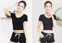 Yoga short top belly dance practice blouse short sleeve navel waist tight high stretch T-shirt