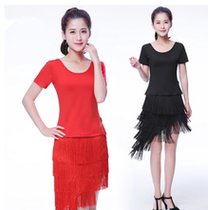 New Latin dance suit tassel skirt practice costume square dance wear short sleeve dance costume irregular skirt women