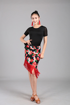 New printed Latin dance skirt lace skirt dance practice waist scarf hip scarf tassel tassel apron stage performance costume