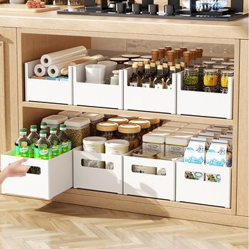 Deep cabinet drawer storage box sorting box built-in separation retractable kitchen cosmetics storage partition box