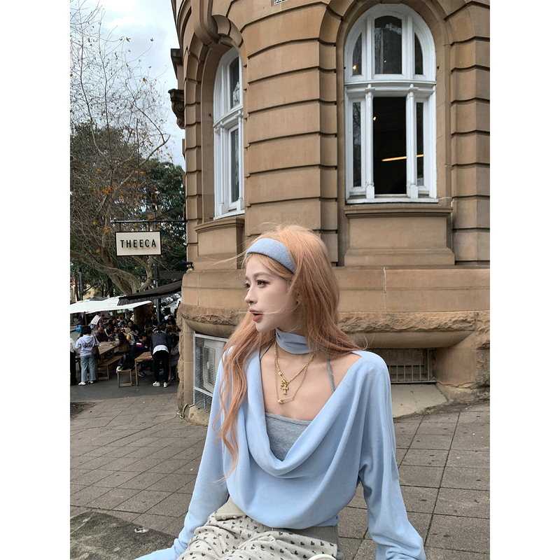 Ceezzzi Soft Wide-Neck Long-Sleeve T-Shirt for Women, Short Style, Waist-Cinching, Slimming, Stylish Design, Neck-Wrapping Base Shirt Ceezzzi Soft Wide-Neck Long-Sleeve T-Shirt for Women, Short Style, Waist-Cinching, Slimming, Stylish Design, Neck-Wrapping Base Shirt