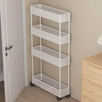 Clutch storage cabinet storage rack small cart bookshelf ultra-narrow multi-layer simple iron art floor-standing door thin picture book shelf