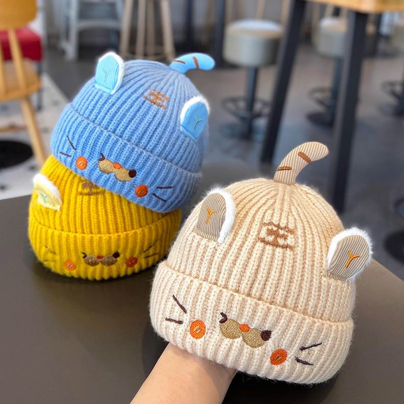 Baby Hat, Autumn and Winter Style, Cute and Super Adorable, Woolen Hat for Infants and Young Children, Winter Warm Ear Protection, Baby Knitted Pullover Hat