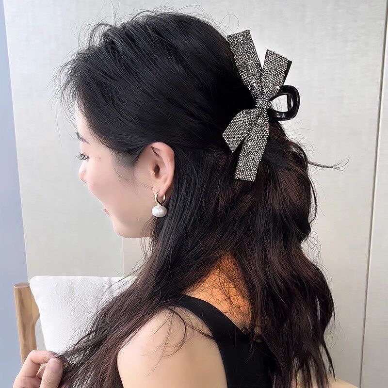 新款不对称丝带蝴蝶结大号抓夹气质女后脑勺发夹盘发高级感头饰品