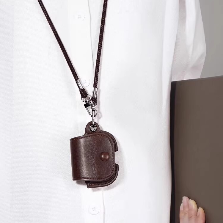 Japanese Eumeya Compatible Airpodspro3 Earphone Case with Neck Strap, Airpods4 Protective Case, Apple Earphone Cover Pro Third Generation Integrated Crossbody Aripod Lanyard Leather Pro2 Box Bluetooth