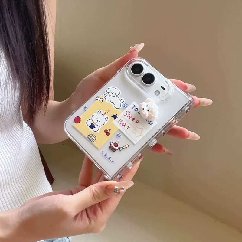Japanese Eumeya 3D Puppy Label Suitable for Apple Duo Phone Case Foldable Screen Apple iPhone Duo Anti-Drop Full Coverage Middle Axis Front Frame iPhone Duo Unique Cute Cartoon