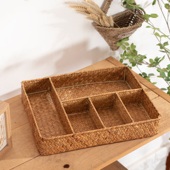 Grass-partitioned storage box desktop coffee table remote control key storage basket bedroom cosmetics classification box