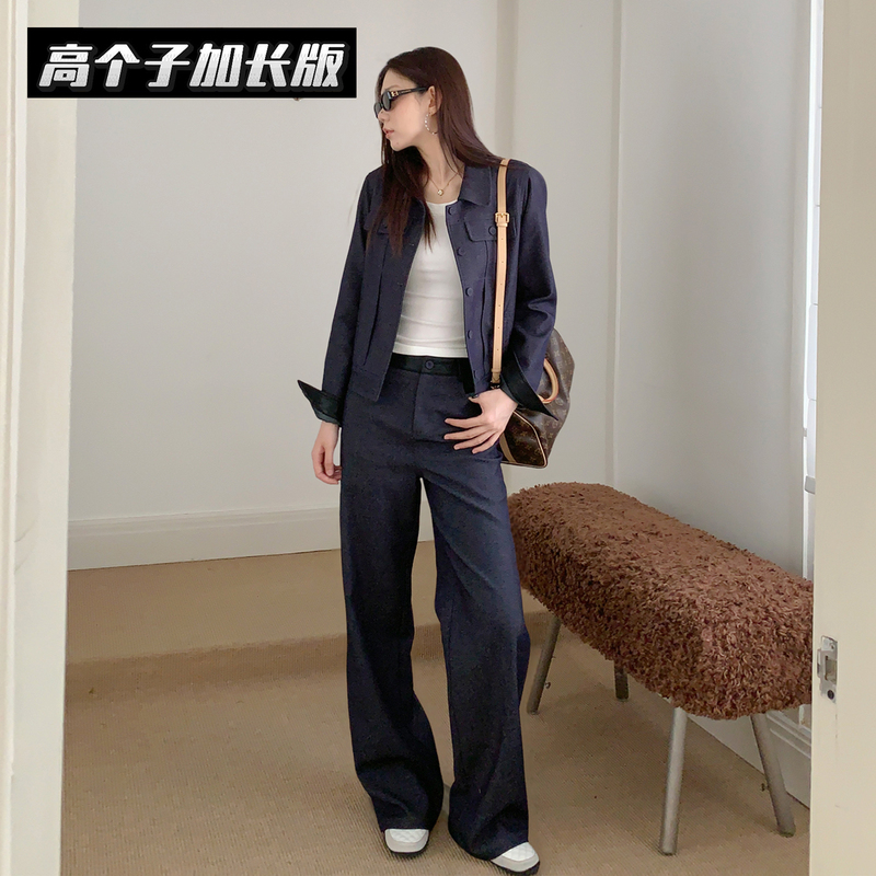 Encounter Paris Zhizhi Tall Extended Original Cowhide Color Relaxed Jacket + Casual Pants Two-Piece Set for Women