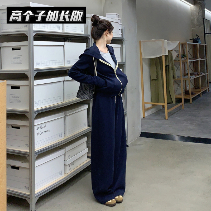 Oxygen Suit Zhizhi Tall Version Extended 400g Oxygen Air Layer Sports Style Navy Blue Sweatshirt Set