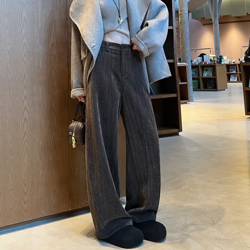 Brown Retro Corduroy Wide-Leg Pants for Women, Spring Style, High-Waisted, Drapey Chenille Herringbone Straight-Leg Suit Pants Brown Retro Corduroy Wide-Leg Pants for Women, Spring Style, High-Waisted, Drapey Chenille Herringbone Straight-Leg Suit Pants