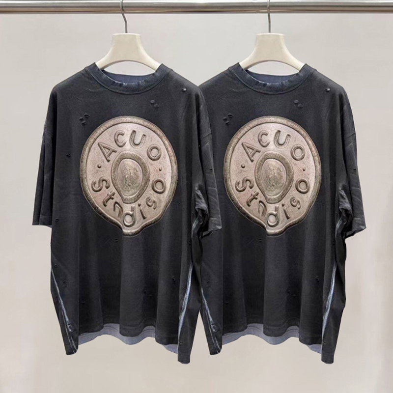 Ac Acuo Stndiso New Model Lu Han Style 1996 Vintage Distressed Short-Sleeve T-Shirt for Men and Women Couples
