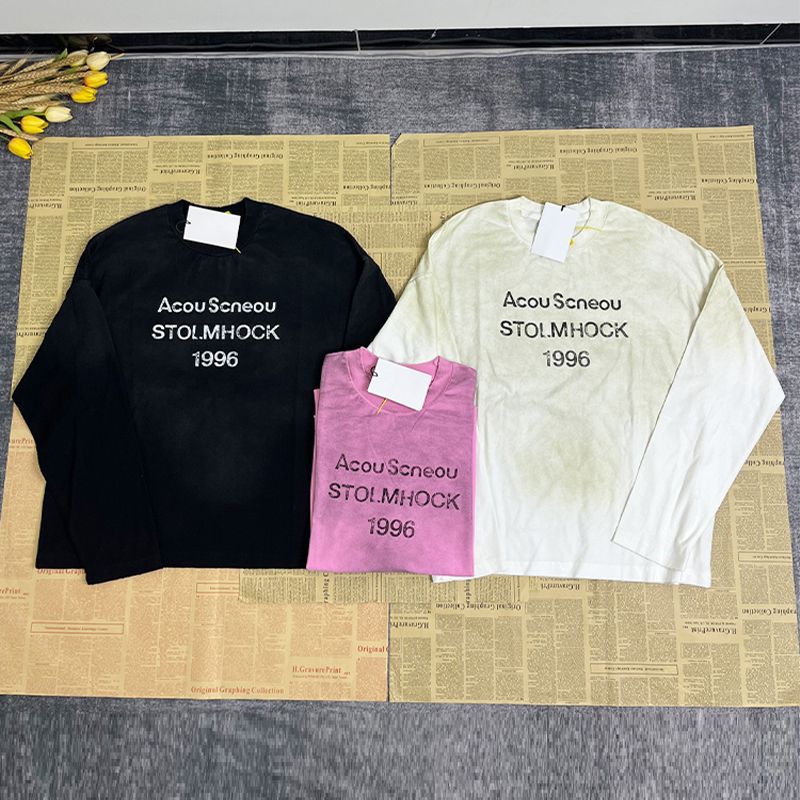 Ceiling Rsgdl American Retro 1996 Letter Print Tie-Dye Distressed Long-Sleeve T-Shirt for Men and Women