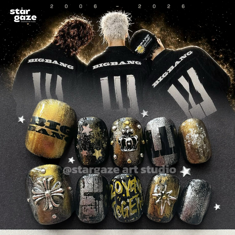 Stargaze Original "Home" Bigbang Handmade Nails Heavy-Duty Black Gold Punk Style Support Nails