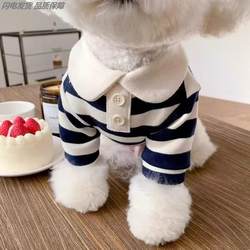 Stripes polo shirt puppy clothes spring and autumn teddy bear Schanery pet cat dog winter clothes