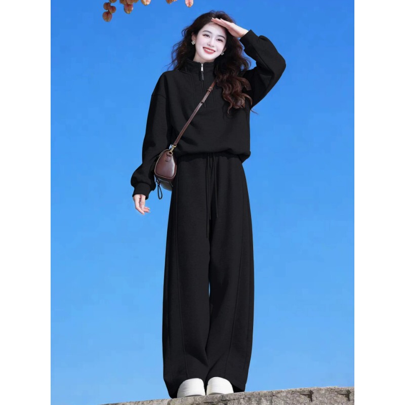 Fashionable Casual Sports Suit for Women 2026 Autumn and Winter Korean Style Loose Slimming Versatile Sweatshirt Wide-Leg Pants Two-Piece Set Trendy Fashionable Casual Sports Suit for Women 2026 Autumn and Winter Korean Style Loose Slimming Versatile Sweatshirt Wide-Leg Pants Two-Piece Set Trendy
