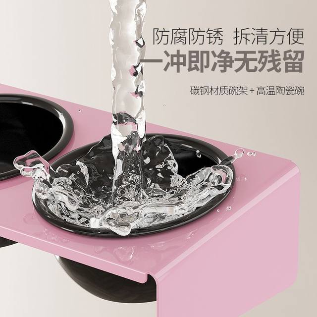 Ceramic Cat Food Bowl, Water Bowl, Double Bowl, Triple Bowl, Cat Bowl, Special Drinking Water and Snack Bowl, Slanted Mouth to Prevent Overturning, Neck-Protecting Bowl