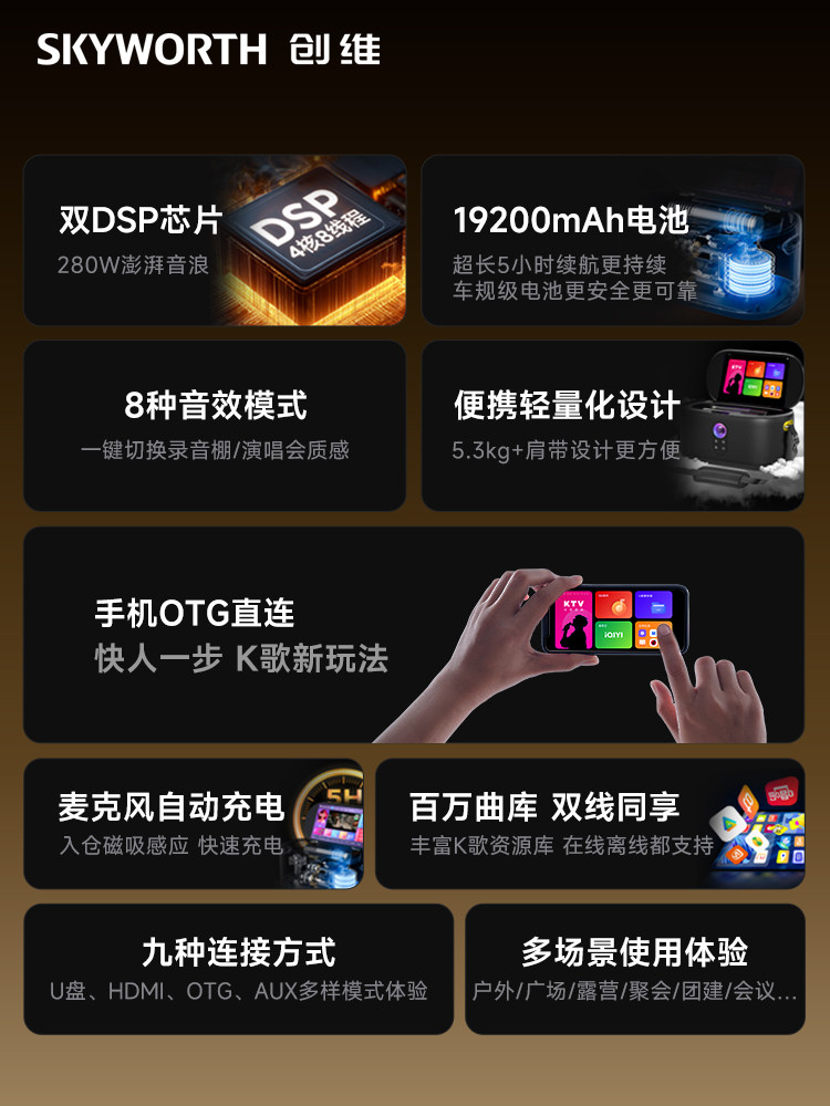 Skyworth Mobile Ktv Outdoor Portable Karaoke Speaker with Large Screen, Long Battery Life, Home Karaoke Player, Family Speaker