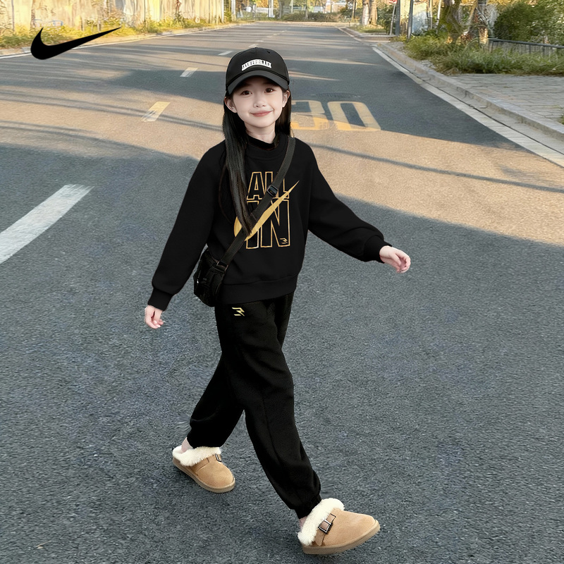 Nike Nike Kidsren's Clothing Spring Sweatshirt Set Casual Men's and Women's Pure Cotton Long Pants Long-Sleeved T-Shirt Korean Style