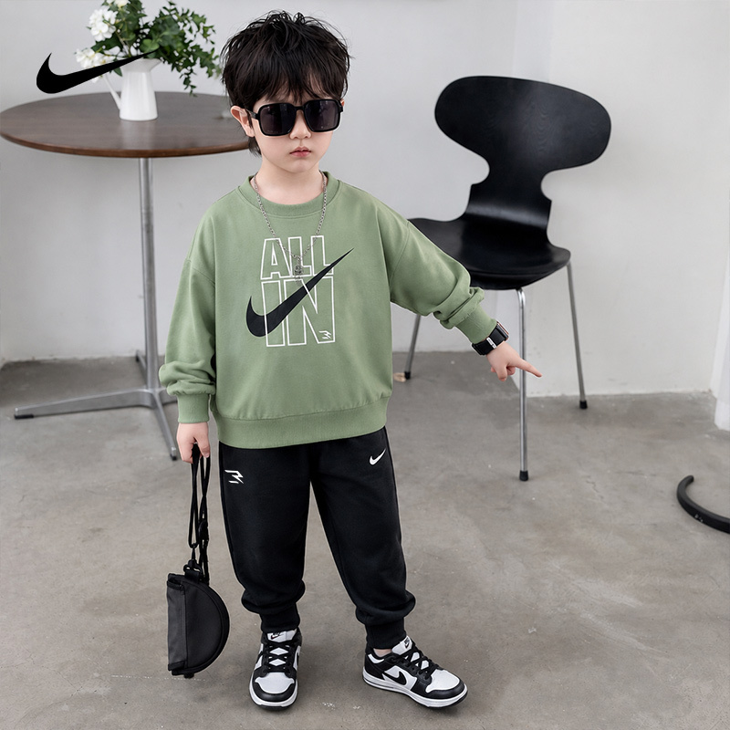 Nike Children's Clothing All-Cotton Sweatshirt Set for Autumn and Winter, Boys and Girls, Big Kids, Thin Fleece, Stylish, Hoodless, Long-Sleeve, Casual Nike Children's Clothing All-Cotton Sweatshirt Set for Autumn and Winter, Boys and Girls, Big Kids, Thin Fleece, Stylish, Hoodless, Long-Sleeve, Casual