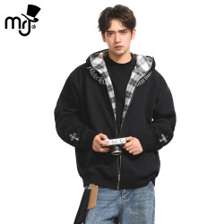 MRJ Jay Chou American Trendy Hooded Sweatshirt Men Spring and Autumn Patchwork Print Zipper Cardigan Tops Outwear