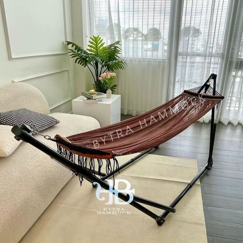 German Imported, Vietnam Imported Ban Mai Black Thickened Stand Outdoor Hammock, Adult Mesh Bed, Foldable and Adjustable