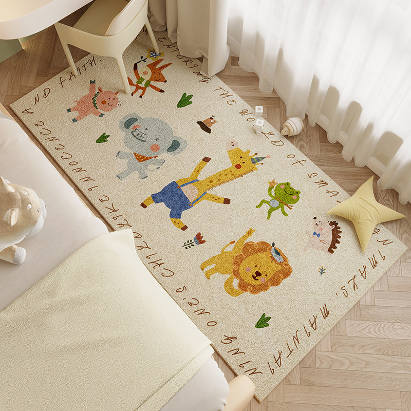 Children's room carpet cream style girl's room reading area floor mat long bedroom sherpa anti-fall bedside blanket