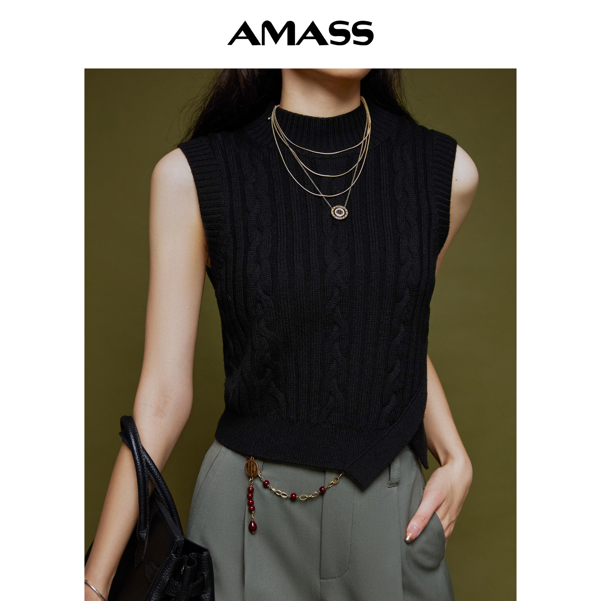 AMASS/阿玛施春秋老钱风不规则设计款无袖圆领羊毛针织女5399380