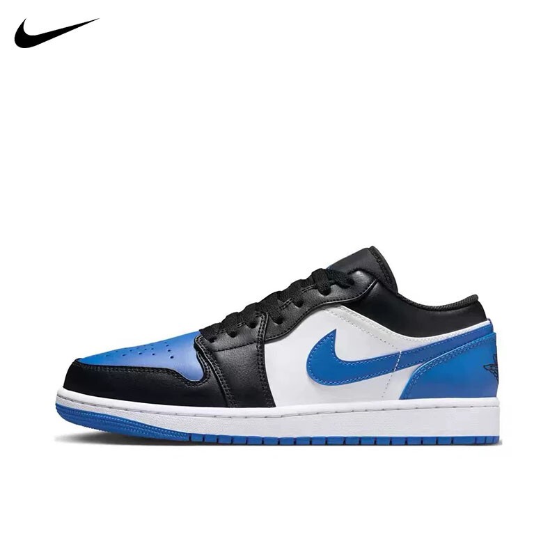 Nike Men's Shoes Air Jordan 1 Low Aj1 Black and Blue Low-Top Retro Women's Shoes Sports Casual Sneakers