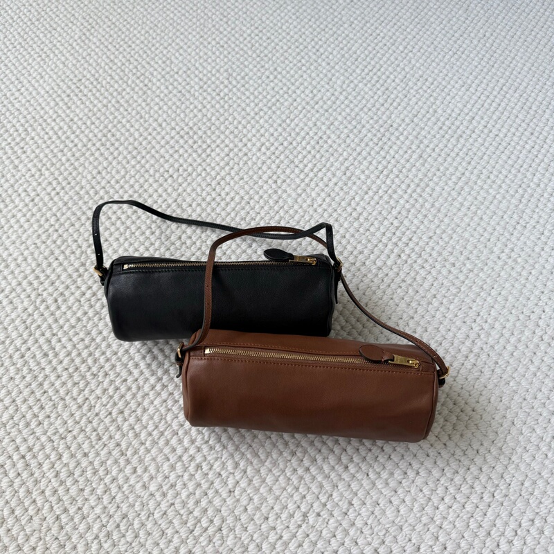 Salty or Sweet, You Decide! Nappa Sheepskin, Two-Tone Distressed, Cylindrical Underarm Bag, Pencil Case Bag