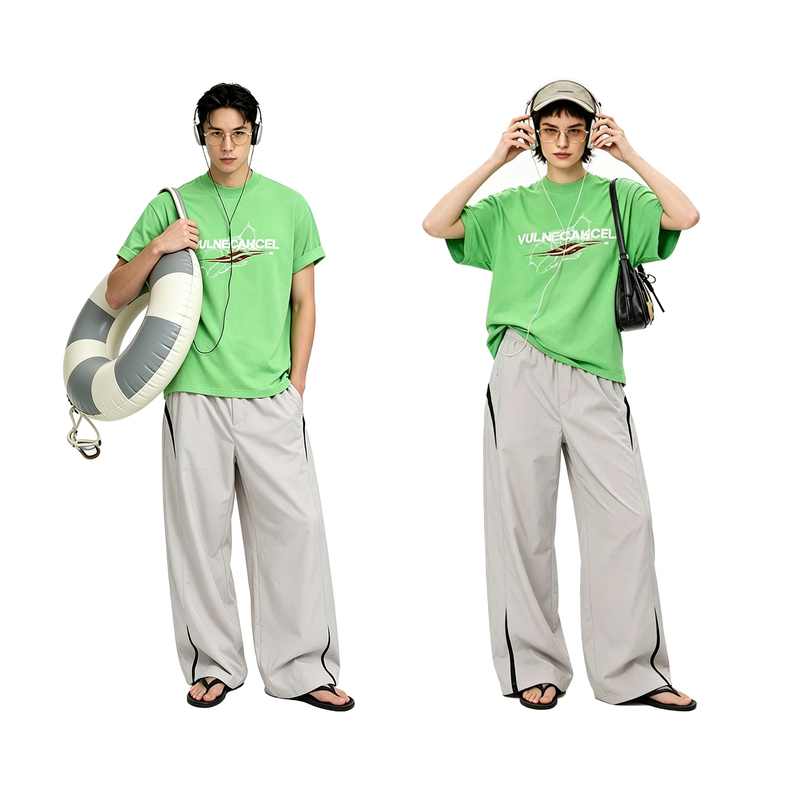 Vulnecancel* New Summer Product Lime Green Digital Printed Short-Sleeved T-Shirt Loose Casual Versatile Top