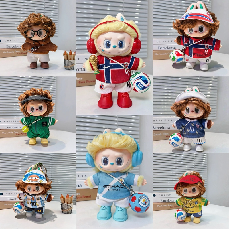 Labubu Retro Barber Shop Doll Clothes 123 Vinyl Rebellious Diary Outfit 17cm Haaland Mbappe