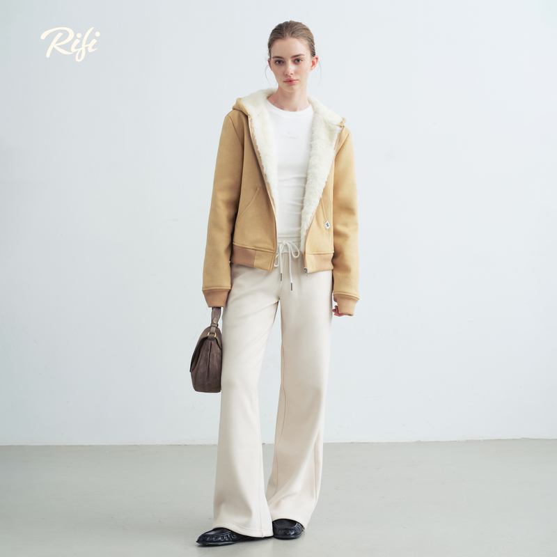 Rifi/ "Suede Short Jacket" New Winter Zipper Short Hooded Jacket Thickened Warm Loose Jacket