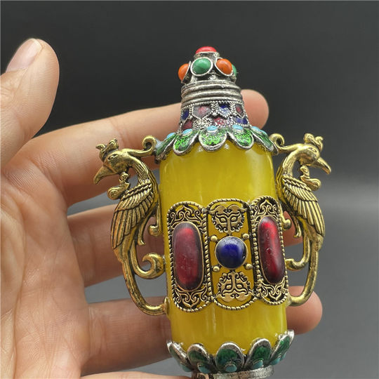 鼻烟壶民间特色工艺礼品纯铜古玩内画老式鼻烟壶双龙客厅装饰摆件