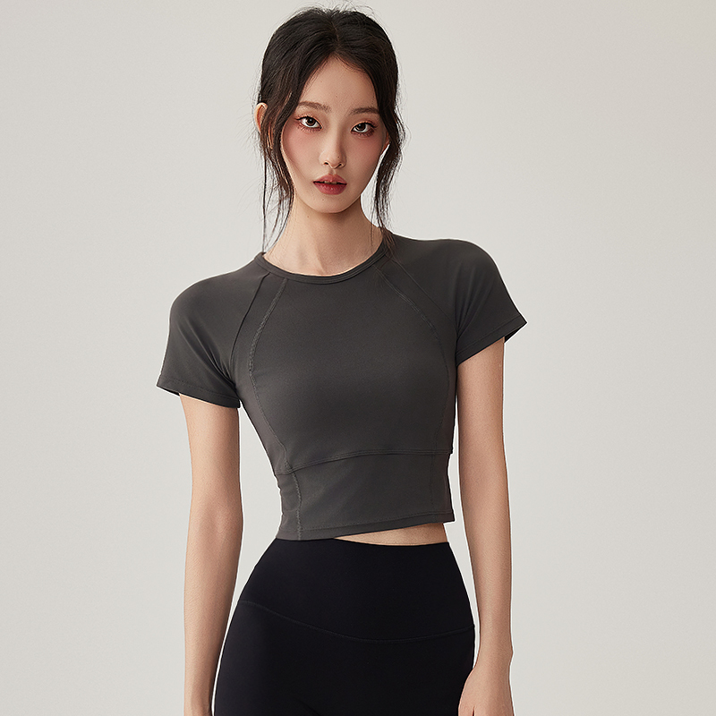 Sports Tops for Women, Short Navel-Baring Slimming Look Yoga Clothes, Short-Sleeved Quick-Drying Breathable Running Fitness Training T-Shirts