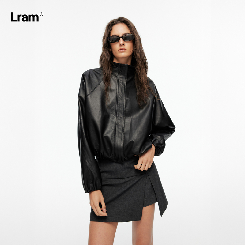 Lram8.21 New Harrington Leather Jacket Imported from Turkey, Sheep Leather Stand Collar Drawstring Short Biker Jacket Lram8.21 New Harrington Leather Jacket Imported from Turkey, Sheep Leather Stand Collar Drawstring Short Biker Jacket