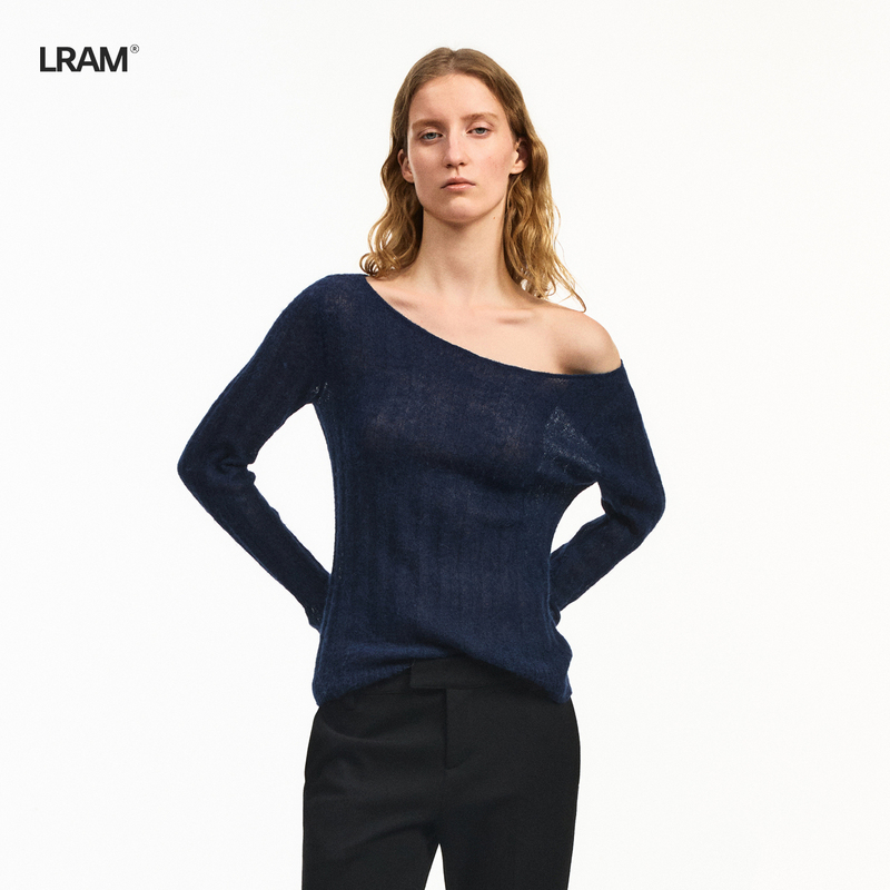 Lram 9.16 New Product Alpaca Wool Blend One-Shoulder Ribbed Flared Long-Sleeve Skin-Friendly Knit Top Lram 9.16 New Product Alpaca Wool Blend One-Shoulder Ribbed Flared Long-Sleeve Skin-Friendly Knit Top