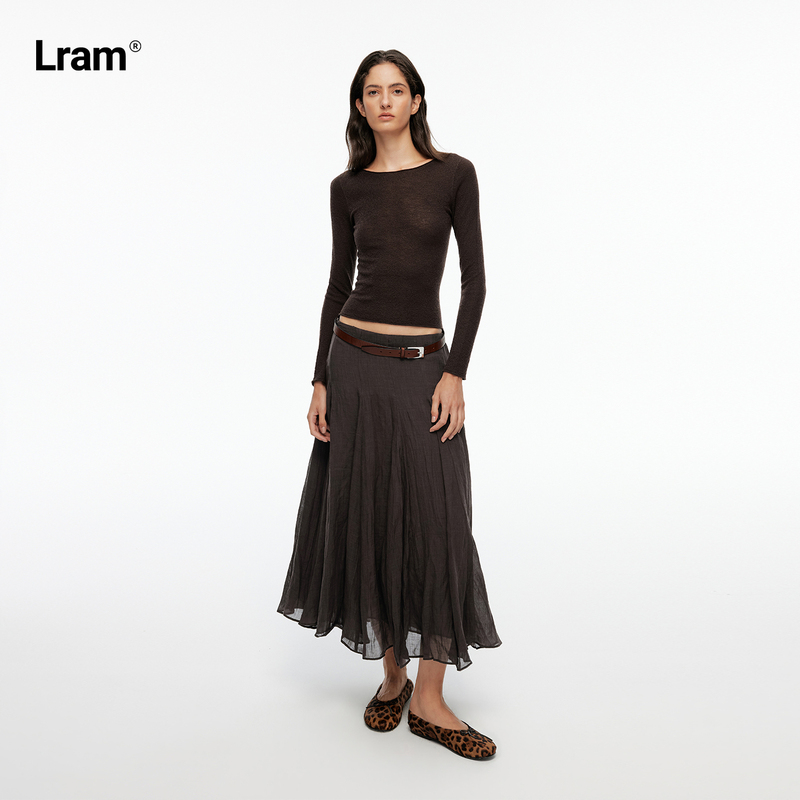 Lram Selected Ramie Lyocell Blend Heavy Pleated Flowy Slimming A-Line Long Skirt Lm2630360