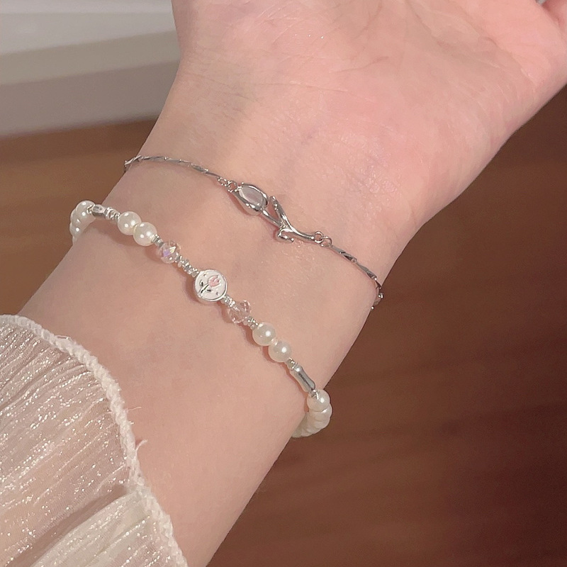 French-Style Sweet Tulip Pearl Bracelet, Light Luxury Niche, ins High-End Sweet Gift for Best Friends, Double-Layered Jewelry