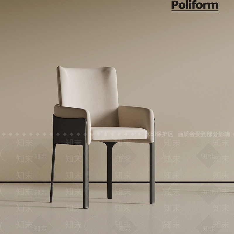 Italian-Style Minimalist Dining Chair with Metal Frame and Fabric Upholstery, Suitable for Home Dining, Off-White Backrest Chair, Reception Chair, Meeting Chair