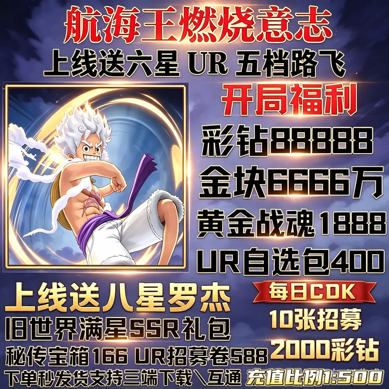 One Piece Burning Will Launches with Six-Star Ur Gear Five Luffy, 120,000 Colored Diamonds, and 60 Million Gold Bars