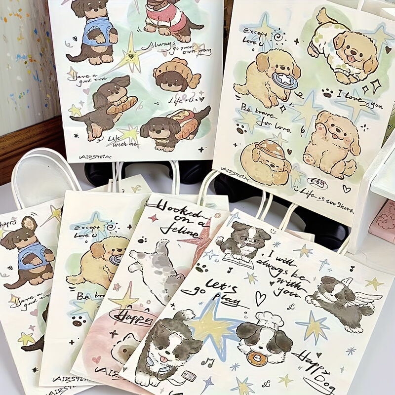 New Cute and Creative Cartoon Hand-Painted Cat and Dog Tote Bag, Convenient Birthday Gift Kraft Paper Bag, Exquisite Paper Bag New Cute and Creative Cartoon Hand-Painted Cat and Dog Tote Bag, Convenient Birthday Gift Kraft Paper Bag, Exquisite Paper Bag