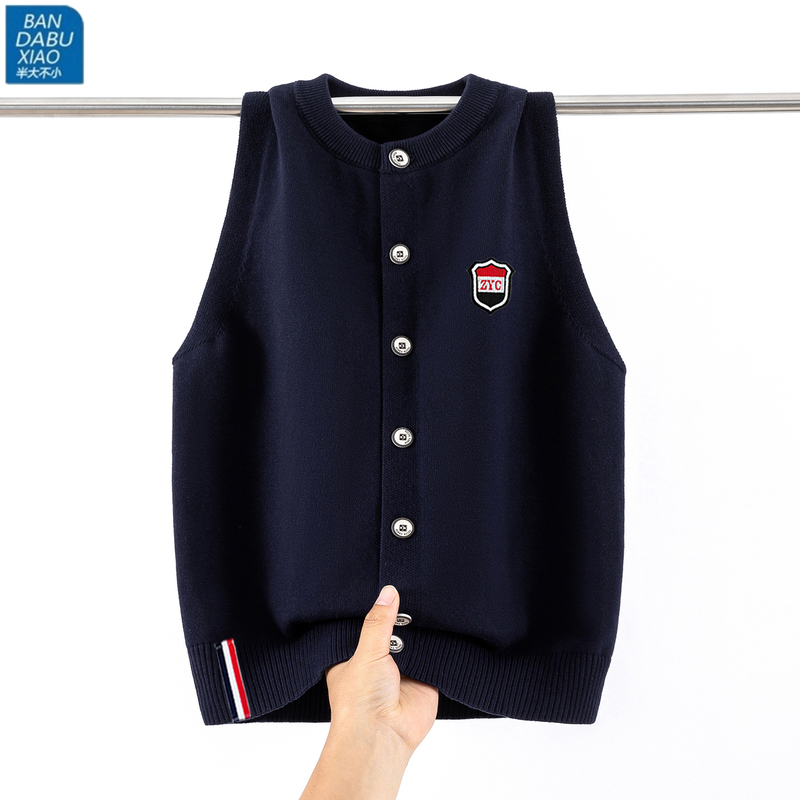 College-Style Knitted Cardigan Vest with Round Neck, Non-Pilling, Suitable for Teenagers, Spring and Autumn, Unisex Student Knitted Vest