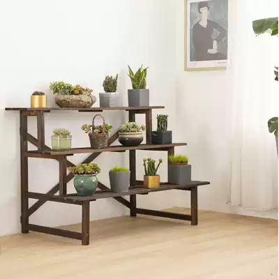 Balcony flower stand, indoor anticorrosive wood pot stand, flower stand, living room decoration, gold, multi-layer flower shelf