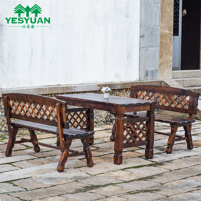 Outdoor balcony table and chair combination outdoor simple leisure furniture terrace open-air courtyard anti-corrosion wood coffee table three-piece set