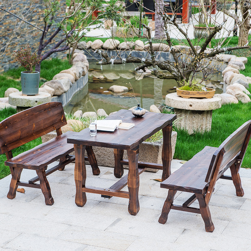 Carbonized anti-corrosion wood bar tables and chairs outdoor leisure table and chairs combination garden balcony outdoor wooden tables and chairs leisure chairs