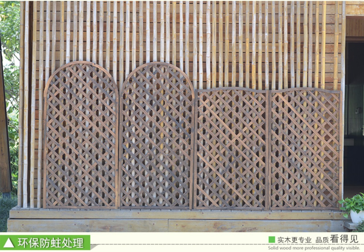 Vách ngăn gỗ hiên hàng rào gỗ lưới gỗ khung hoa carbonized hàng rào vườn hàng rào leo leo khung lan can - Màn hình / Cửa sổ vach ngan phong