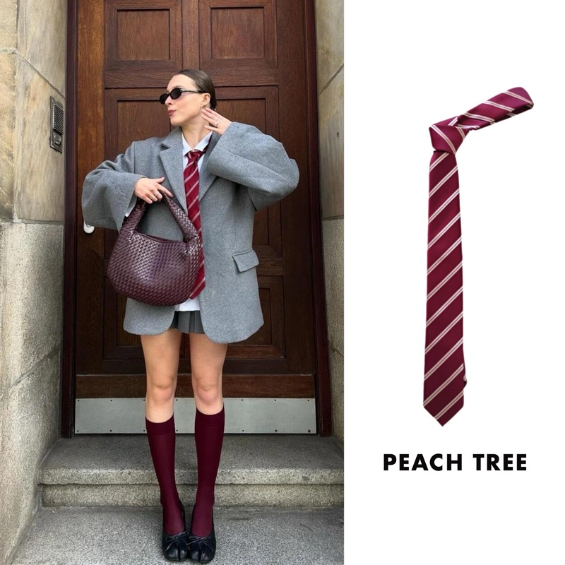 Red Striped Tie in the Same Style as the Show, Vintage Style Hand-Tied Fashion Casual Scarf, Versatile Neck Accessory for Women